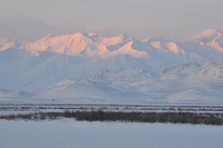 a view of a snow covered mountain