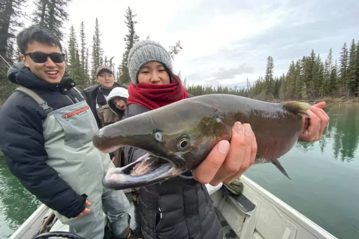 a person holding a fish