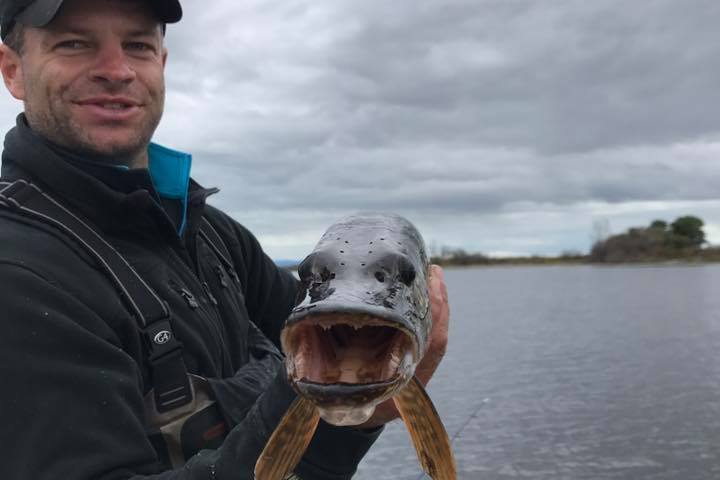 a man holding a fish in the water
