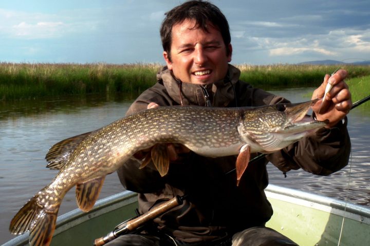 a man holding a fish in the water