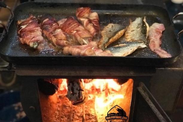 food cooking in an oven